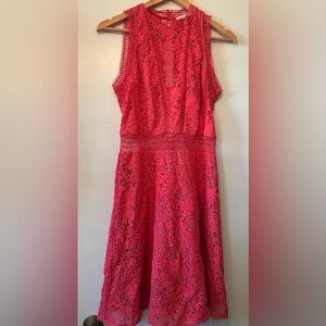 Rebecca Taylor Arella dress in "Ladybug" pink crochet lace sz 8